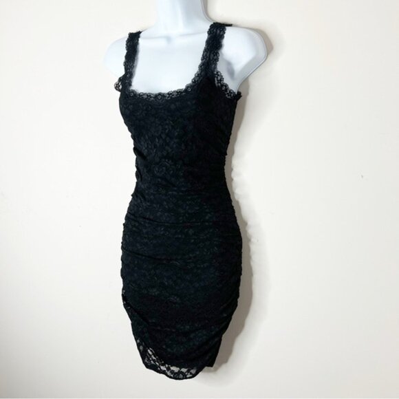 Victoria's Secret Moda Lace Ruched Mini Bodycon Dress Black Cocktail Y2K XS - Picture 3 of 16